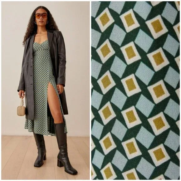 💕REFORMATION💕 Juliette Dress ~ Mosaic Multi-Color Geometric Print 4 NWOT